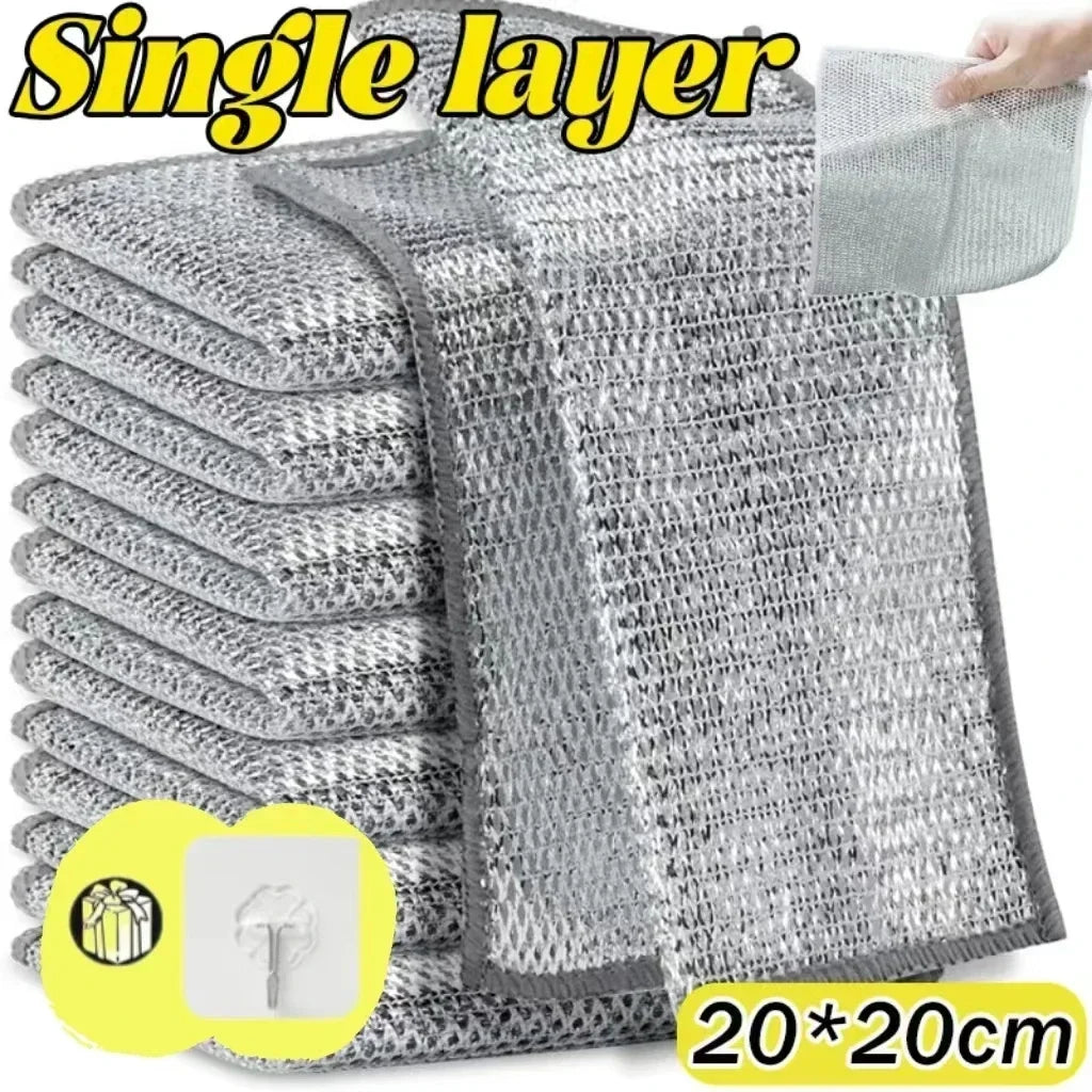 Paño de limpieza mágico, palo de hierro, toallitas de Metal, trapos, paño de cocina mágico, toalla de lavado, alambre de acero plateado, paño de cocina, trapo grueso, 1-20 piezas