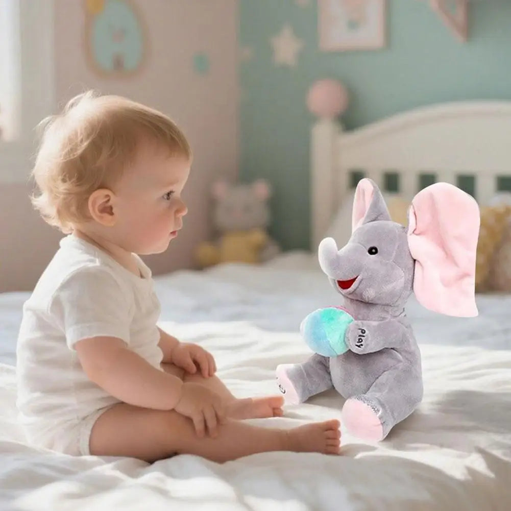 Elefante de juguete animado, elefante de peluche con orejas, juguete de peluche eléctrico móvil, elefante bonito, juguete de peluche para regalo de bebé