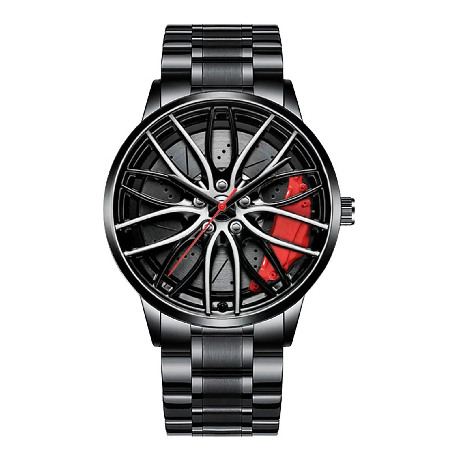 Reloj de pulsera de cuarzo para hombre, de acero inoxidable, a la moda, con esfera deportiva, llanta de coche, cubo de rueda, relojes de pulsera de lujo para negocios