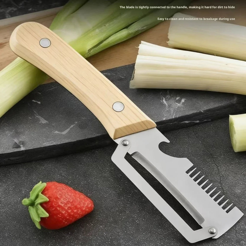 Nuevo Cuchillo Pelador Ergonómico 2026 con Mango de Madera, Pelador de Verduras de Acero Inoxidable con Mango de Madera, Pelador 2 en 1 para Frutas y Patatas