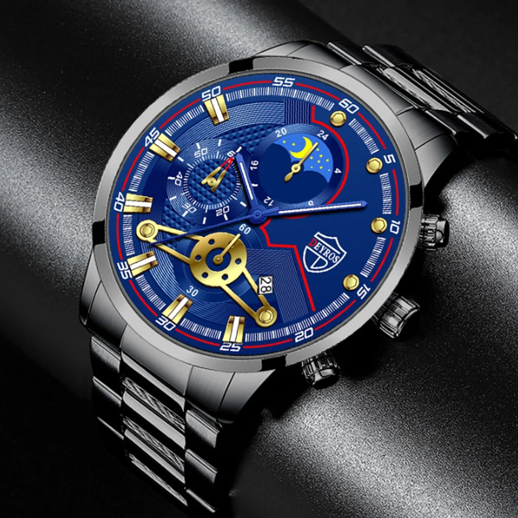 Reloj Hombre, relojes de negocios de lujo de 3 piezas para Hombre, Reloj deportivo de ocio con calendario completo para Hombre, Reloj de cuarzo de acero inoxidable para Hombre