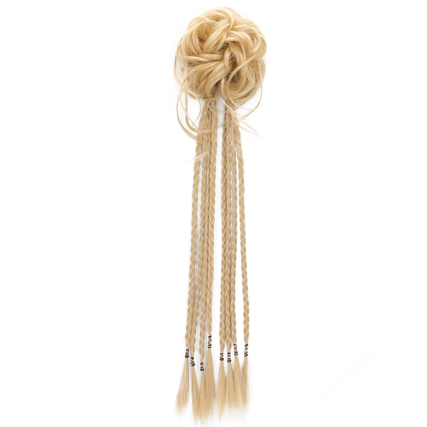 Postizo de Cabello Sintético para Moño Despeinado, Rubio y Castaño, Estilo Y2K, Trenza Desordenada y Rizada, Banda Elástica para el Cabello, Piezas de Cabello Falso para Mujer