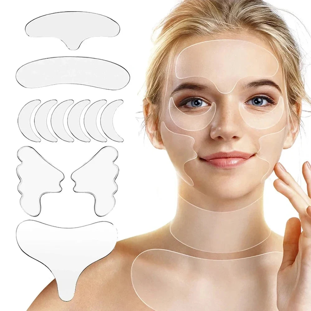 Parches de silicona 2 en 1 para la cara y el cuello, antiarrugas, para suavizar la piel del rostro y el pecho, herramientas para el cuidado de la piel.