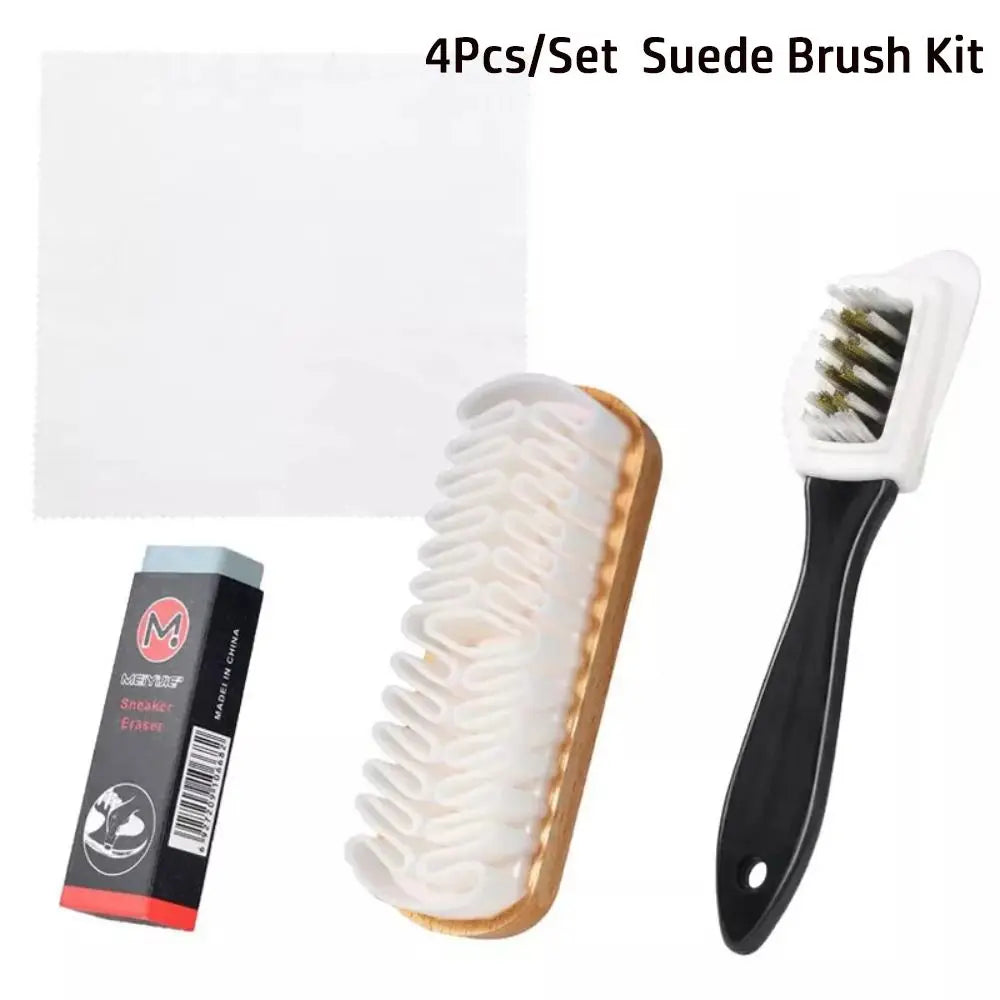 4 unids/set herramienta de limpieza eliminación de manchas Kit de cepillo de gamuza con borrador uso doméstico cepillos de nobuk Kit botas paño de limpieza para zapatos