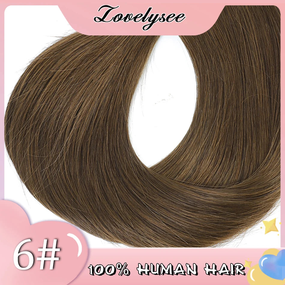 Lovelysee 3/4 media peluca de cabello humano con Clip en extensiones de cabello cabello Remy liso sedoso Color marrón suave 150% 180% peluca para mujeres