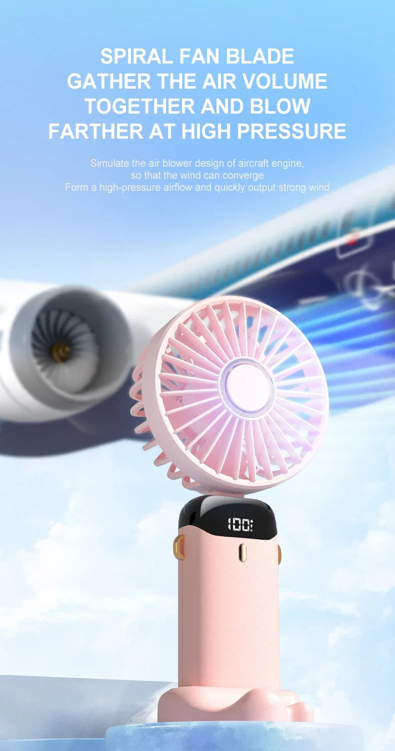 Mini ventilador de mano de 5000mAh, inalámbrico, recargable por USB, portátil, pantalla Digital, soporte para teléfono, ventilador plegable de 5 velocidades para colgar en el cuello