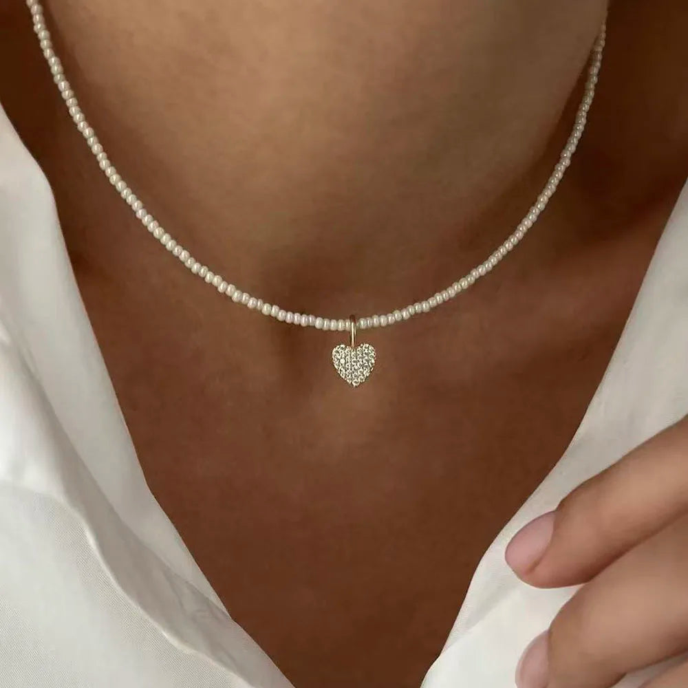 Collar con colgante de cadena con borlas a la moda para mujer, cadena de perlas de imitación y cristal transparente bohemio, joyería, regalo de San Valentín N0538
