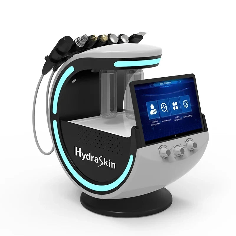 7 en 1 Analizador inteligente de azul hielo Máquina facial multifunción Diamond Hydra Dermoabrasión Facial Aquafacial