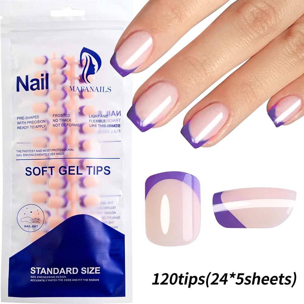120 Uñas Acrílicas Francesas Cuadradas Medianas y Largas, Uñas Postizas Francesas de Cobertura Completa para Mujer, Uñas Postizas de Diferentes Tamaños