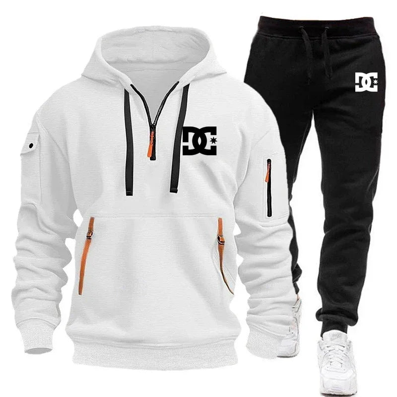 2025 Nuevo conjunto informal de otoño e invierno para hombre, sudadera con capucha y pantalones para correr para hombre al aire libre a la moda, conjunto de 2 piezas