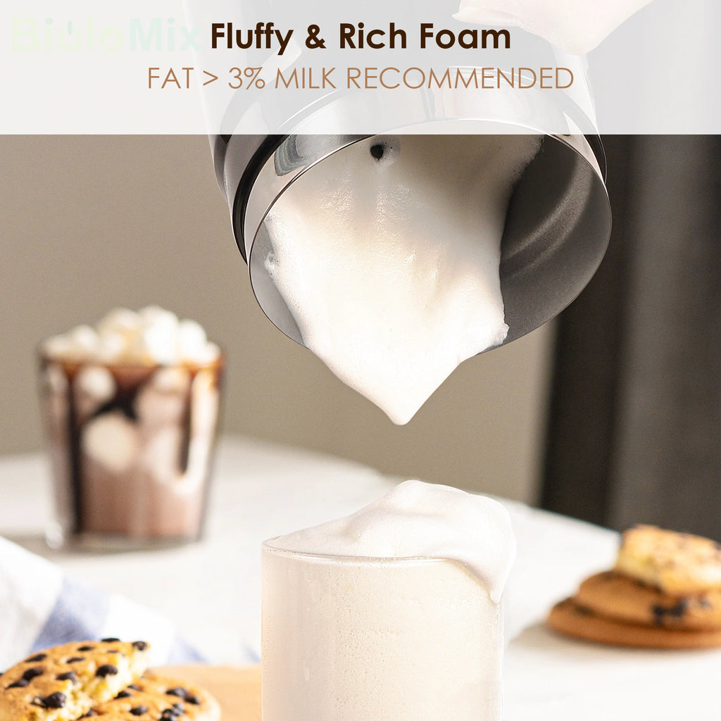 BioloMix Espumador de leche 5 en 1 con pantalla táctil LED mejorada - Calentador de leche para café con leche caliente y fría
