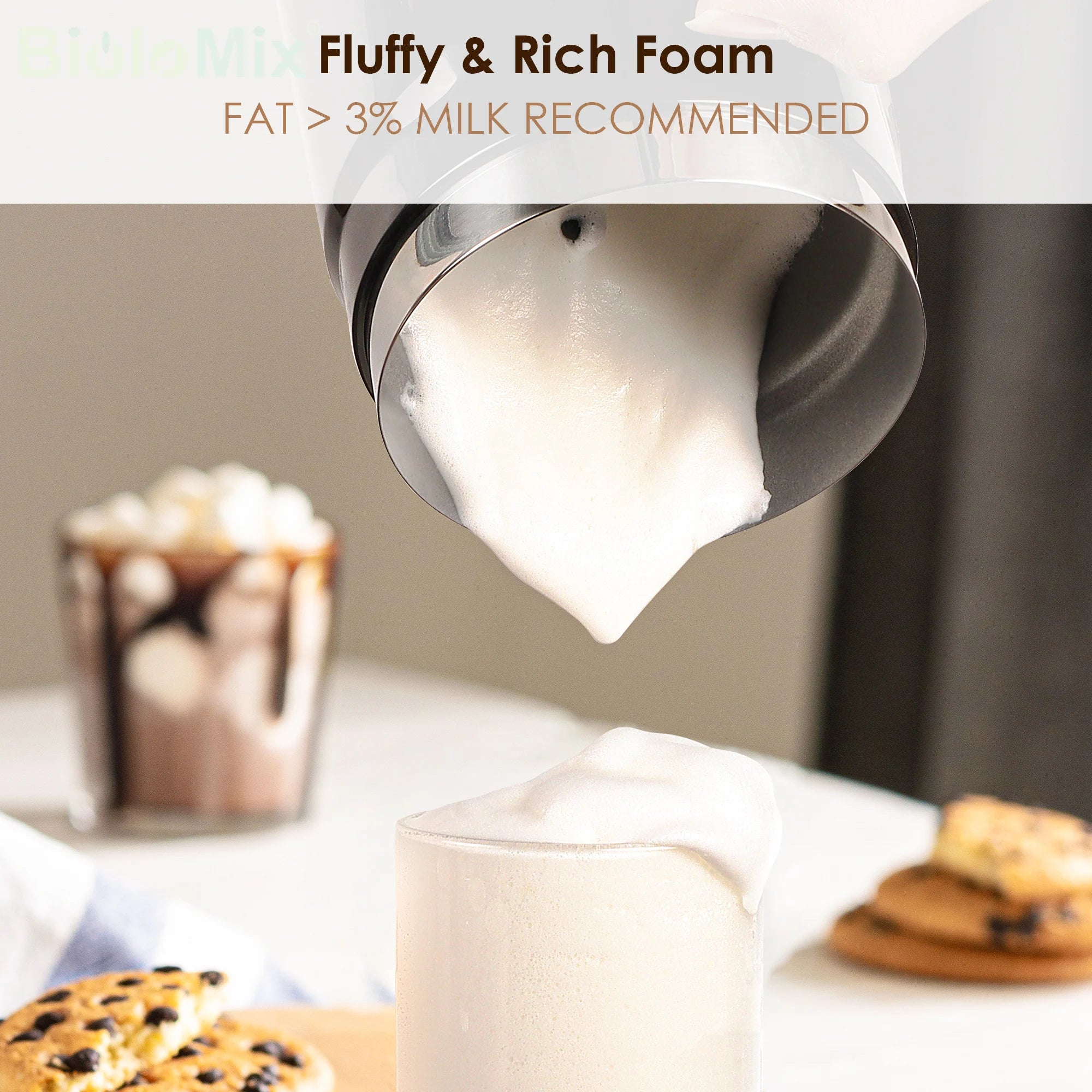 BioloMix Espumador de leche 5 en 1 con pantalla táctil LED mejorada - Calentador de leche para café con leche caliente y fría