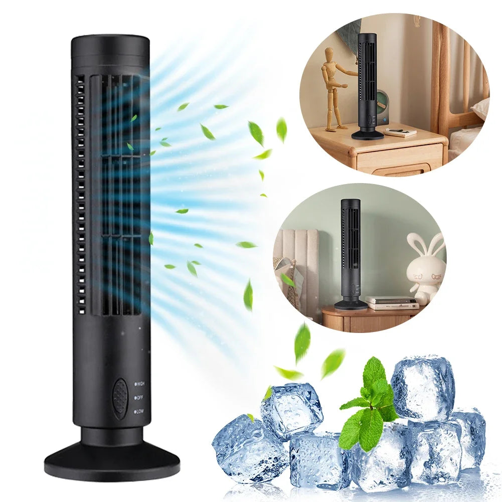 Ventilador de Torre LED sin aspas, refrigeración de aire, 2 velocidades, miniacondicionador Vertical, USB, portátil, para casa y oficina