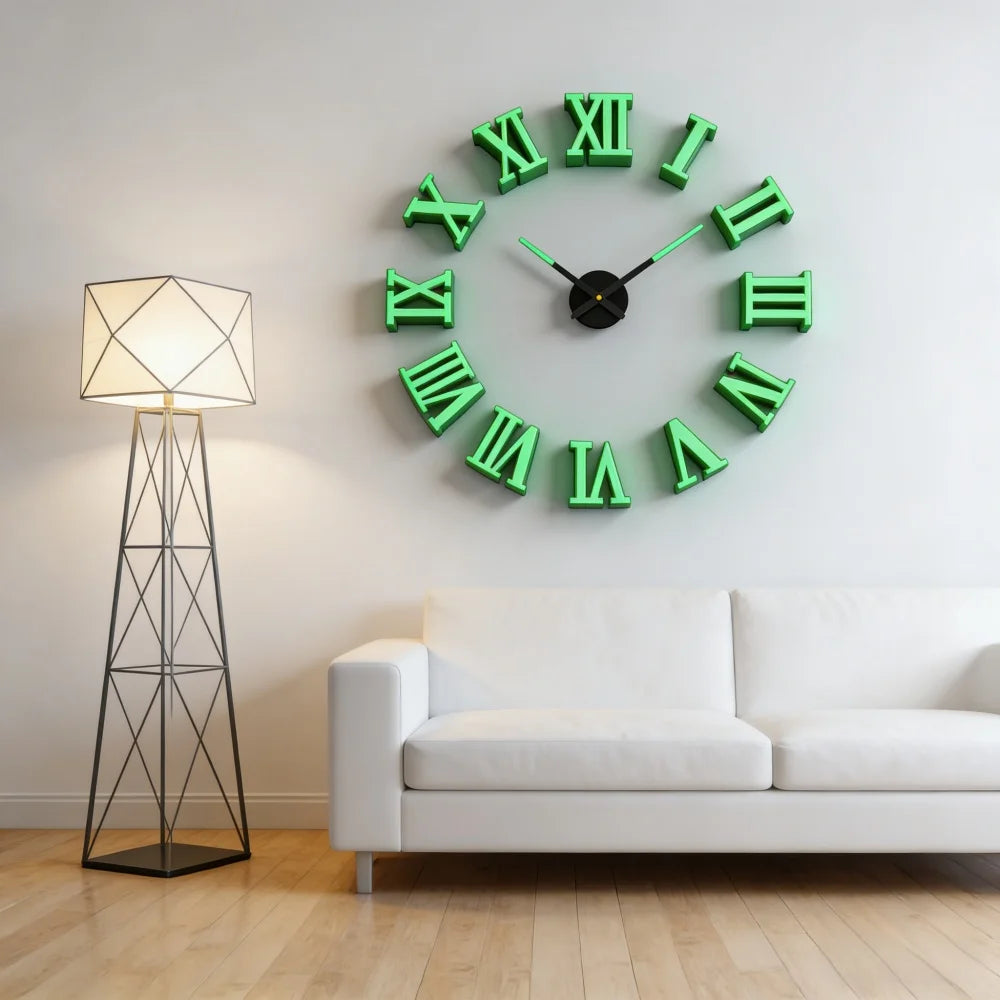Reloj de pared con espejo acrílico de Número Romano grande 2D/3D, pegatina de moda DIY, relojes de cuarzo, reloj, decoración del hogar, pegatinas para el salón