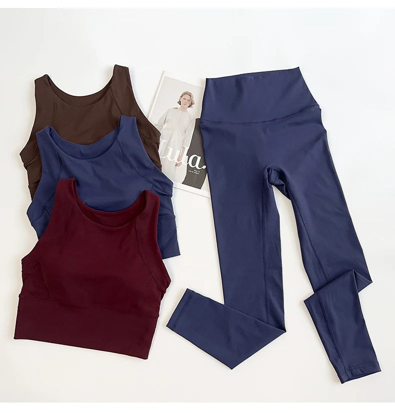 Ropa de Yoga de 2 piezas para mujer, conjunto de Yoga para gimnasio con tirantes cruzados en la espalda, Sujetador deportivo de realce, mallas de Yoga de cintura alta, ropa deportiva de entrenamiento