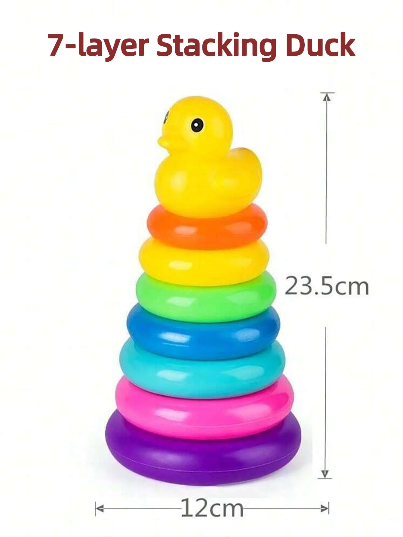 Pato amarillo Torre arcoíris círculo apilado juguete plástico arco iris círculo juguete círculo lanzamiento juguete juego interactivo regalos de cumpleaños