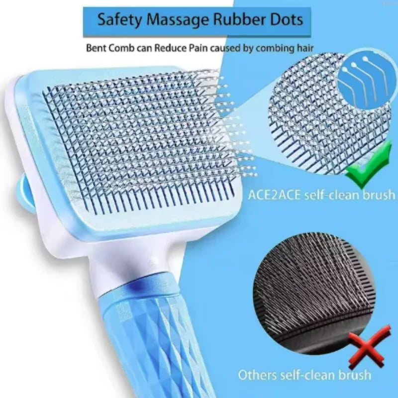 Nuevo peine de masaje para mascotas, cepillo para peinar el pelo, eliminación fácil con un clic del pelo inferior de gatos y perros para el aseo.