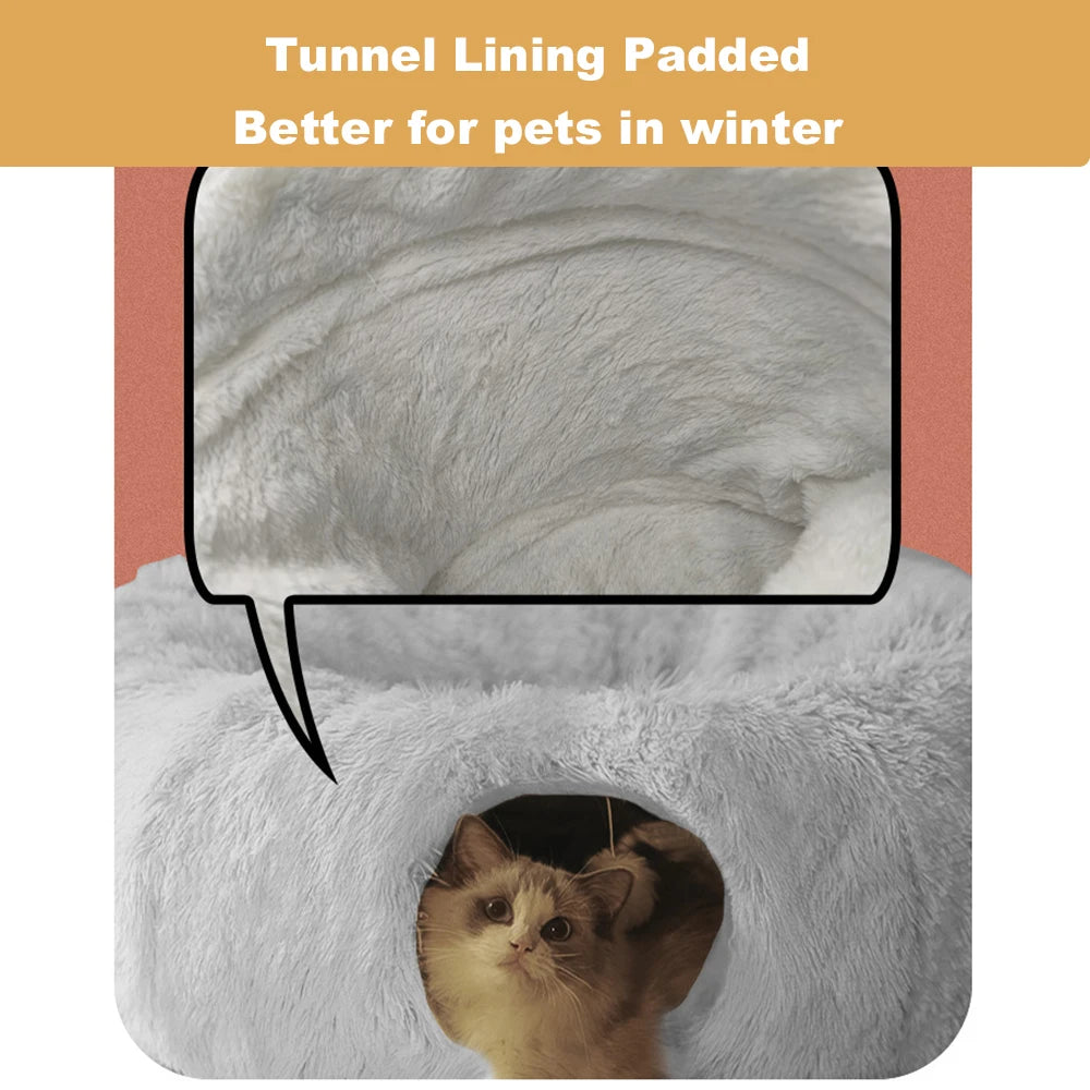 Cama Túnel Multifuncional para Gatos, Cueva para Gatos, Juguete Túnel para Gatos, Cama de Felpa Plegable y Desmontable para Mascotas, Cálida para el Invierno, para Gatos y Perros