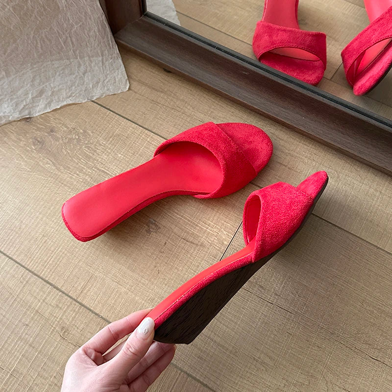 Sandalias de Verano para Mujer, Punta Abierta, Gamuza, Elegantes, Color Sólido, Tacón de Cuña, Zapatos de Vestir, Cómodas, para Playa y Exteriores