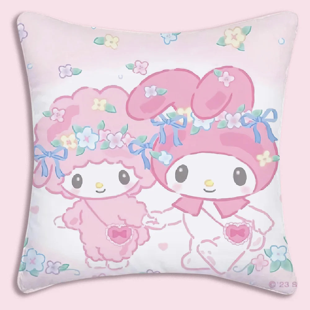 Sanrios-fundas de almohada rosa My Melody, sofá decorativo de dibujos animados para el hogar, estampado de doble cara, cojín bonito de felpa corto, nueva funda