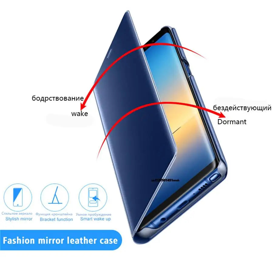 Funda con Tapa Abatible y Espejo Inteligente para Samsung Galaxy S25 Ultra, S25 Edge, S24 Plus, S25Plus, S25Ultra, S25Edge, Funda de Cuero para Teléfono