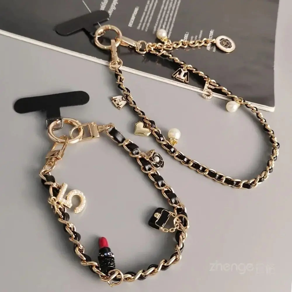 Dijes de cuero para teléfono, cadena colorida, estilo de muñeca, cuerda anticaída, colgante para teléfono