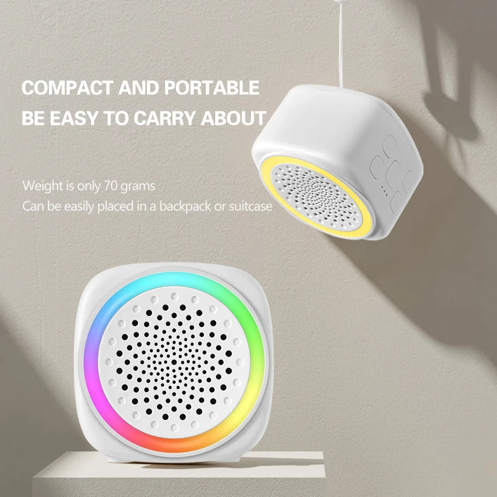 Máquina de ruido blanco con luz de arcoíris de 26 colores, ayuda para dormir con música, relajante para bebés con música y luz para dormir