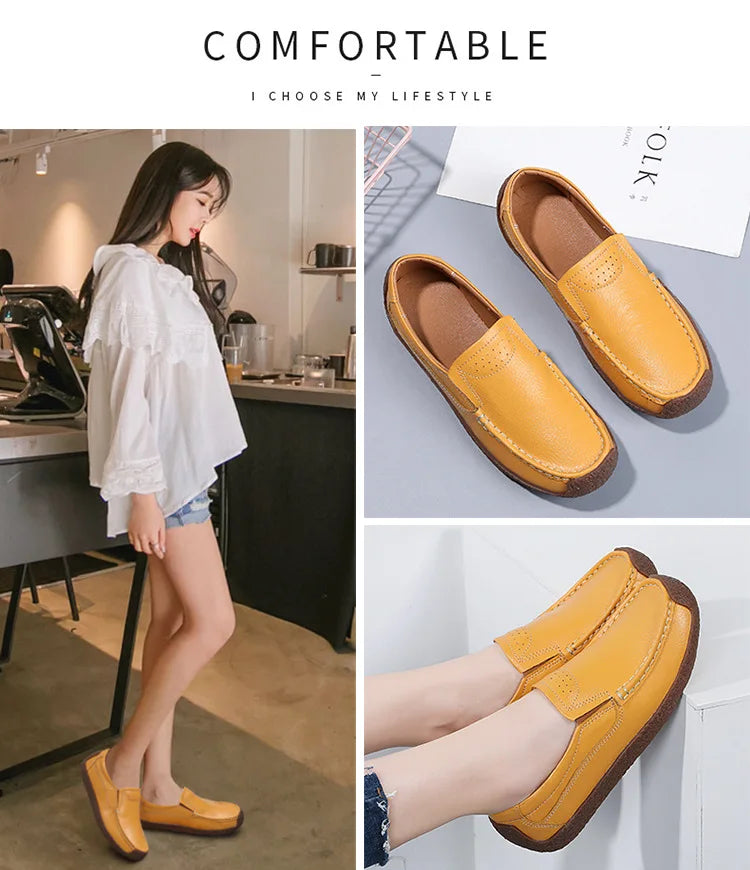 Zapatos informales De cuero genuino para Mujer, zapatillas De ocio, mocasines sin cordones De marca De lujo para Mujer, mocasines suaves para Mujer, Zapatos De Mujer