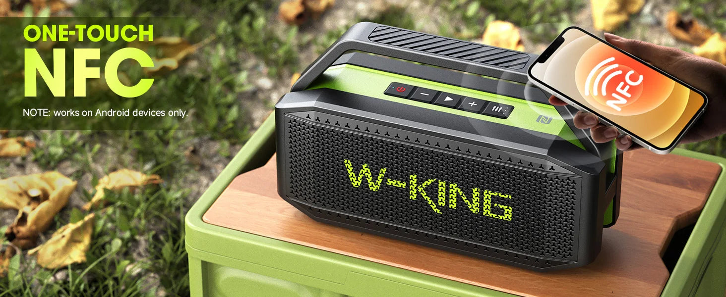 Altavoz Bluetooth W-KING D9-1 Verde, 100W Pico, 60W HD, IPX6, Portátil, Inalámbrico, Resistente al Agua, para Fiestas al Aire Libre, con 2 Subwoofers/Radiador Pasivo Extra Grande, Bajos Profundos, 40H, PowerBank, TF, AUX, E
