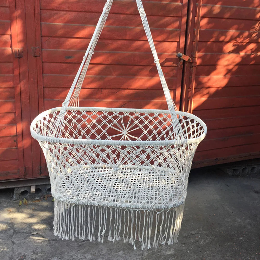 Cuna para Bebé, Cesta Colgante y Columpio Portátil para Guardería Infantil con Flecos de Cuerda