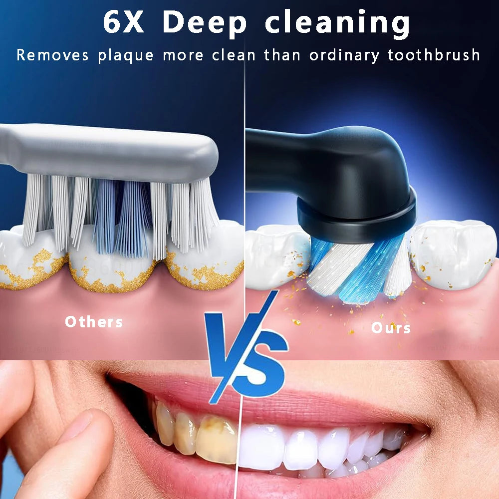 Cepillo de dientes eléctrico giratorio para limpieza profunda y blanqueamiento de dientes para adultos, cepillo de dientes recargable con cabezales de repuesto de 4/8 piezas