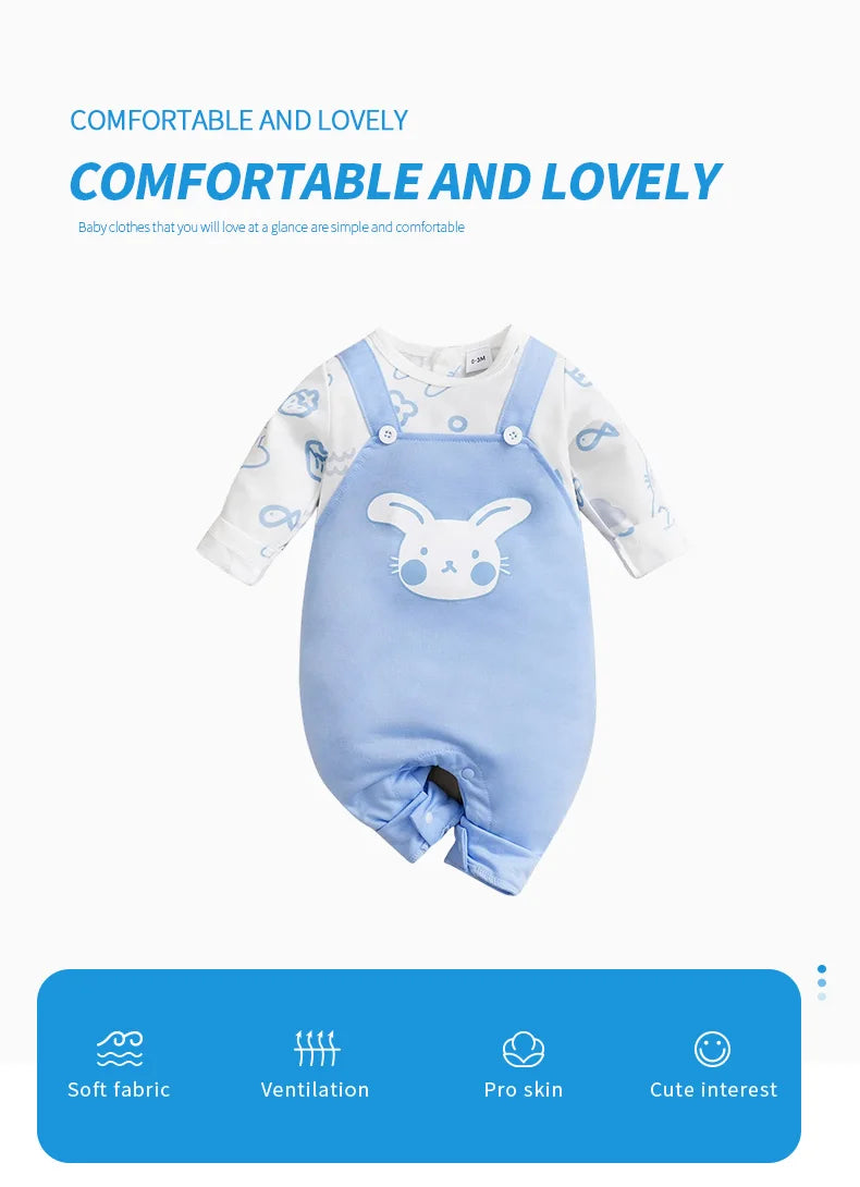 Disfraz de otoño de manga larga para niño pequeño, mono para recién nacido, niño y niña, conejo de 0 a 18 meses, cuello redondo, pelele suave de conejito de dibujos animados, garabatos
