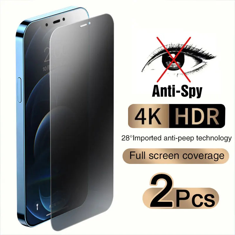 2 unidades de protector de pantalla antiespía de cubierta completa para iPhone 11 12 13 14 PRO MAX 6 7 8 Plus XS X XR de vidrio templado de privacidad