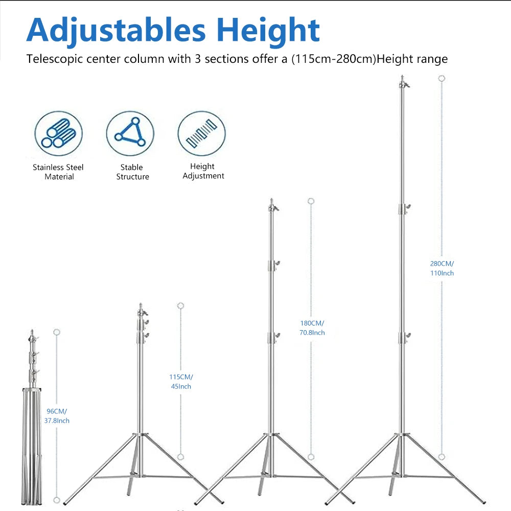 Trípode de presión de aire de 290cm con rodamiento de 10kg para cámara, soporte de luz de acero inoxidable para anillo de luz en vivo, Youtube y fotografía suave