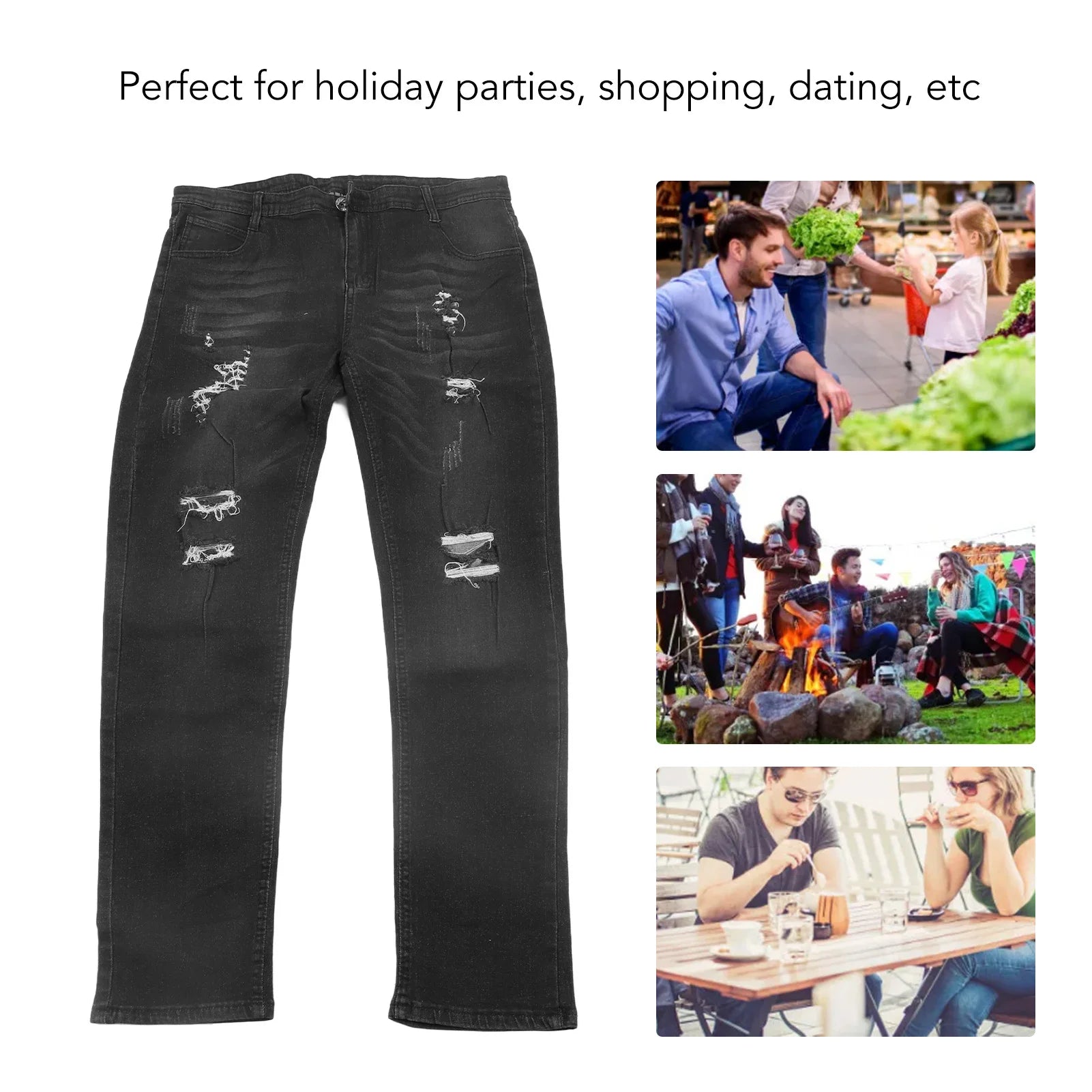 Pantalones desgastados para hombre, pantalones informales a la moda con botones y cremallera, pantalones ajustados con bolsillos para viajes, fiestas, pantalones casuales
