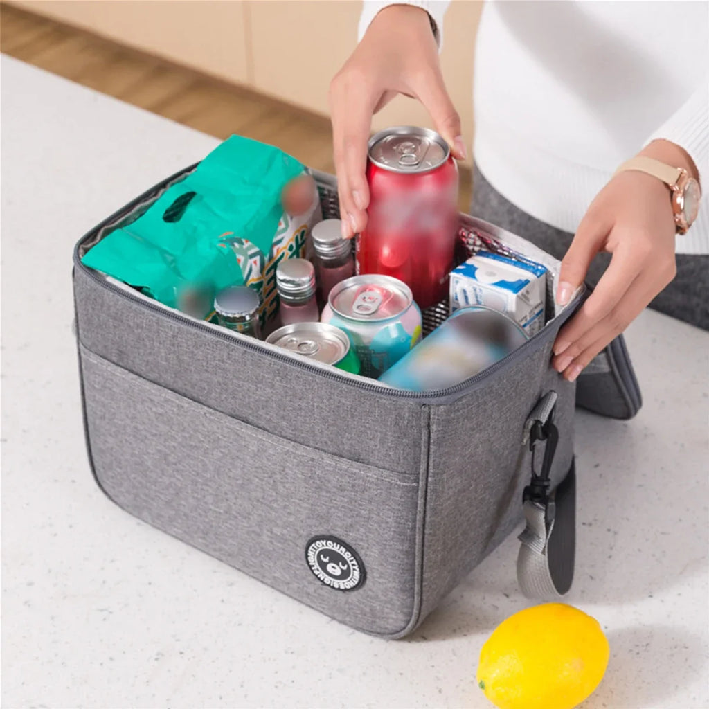 Bolsa térmica portátil con correa para el hombro, bolsa para lonchera, bolsa de almuerzo impermeable y gruesa para estudiantes.