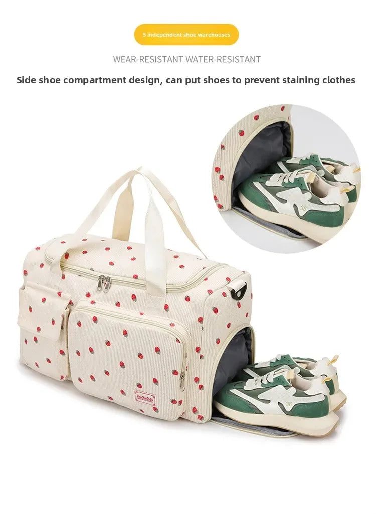 Bolsa de viaje de pana, bolsa de viaje de gran capacidad con compartimento para zapatos, bolsas deportivas para Fitness para mujer, bolsas de lona
