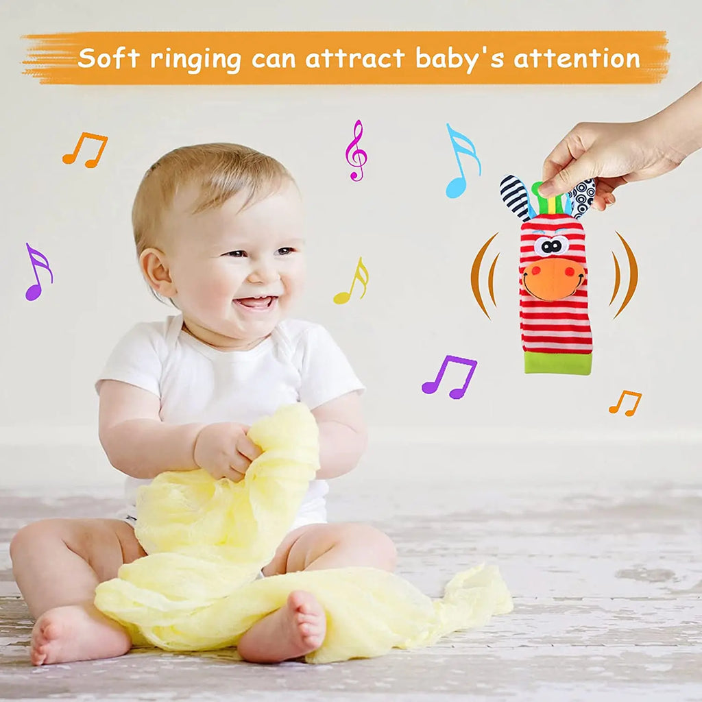 Sonajeros de muñeca para bebé, calcetines de animales para recién nacidos, buscador de pies, correa para la muñeca, calcetines para bebé, juguetes sensoriales, juguetes para bebé de 0 a 12 meses, regalo