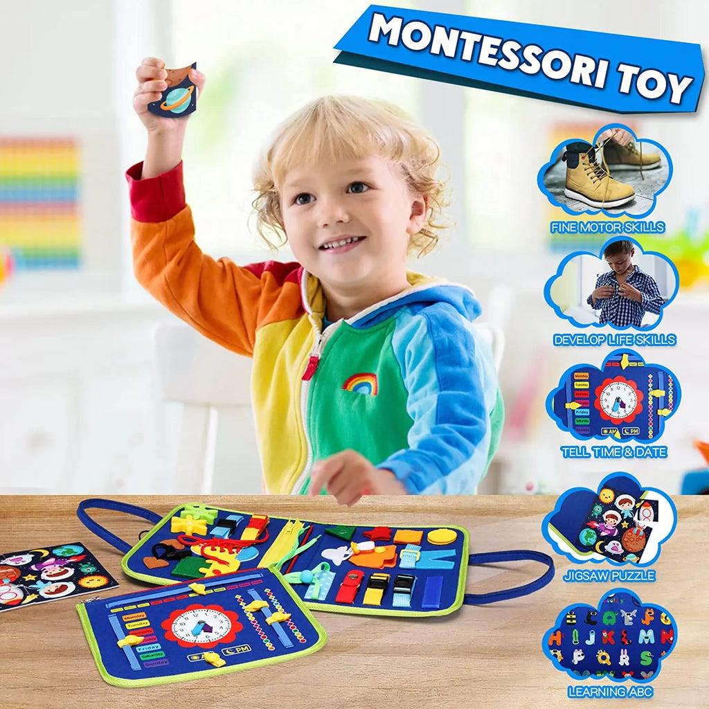 Juguetes Montessori, tablero ocupado, tablero de desarrollo de actividades sensoriales para niños pequeños para habilidades motoras, juguetes educativos de actividades de viaje