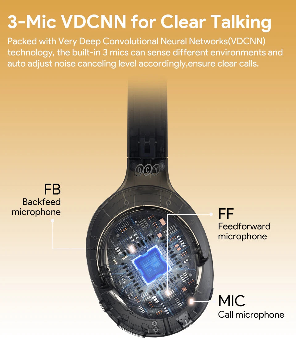 QCY H3 ANC Auriculares inalámbricos 43dB Cancelación activa de ruido Auriculares con cable/inalámbrico Bluetooth 5.4 Auriculares de audio de alta resolución 60 horas