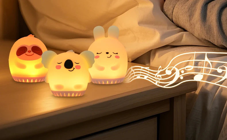 Mini máquina de ruido blanco de conejo bonito, luz LED nocturna, 20 música calmante para bebés, ayuda para dormir, lámpara de palmas de silicona para niños y niños