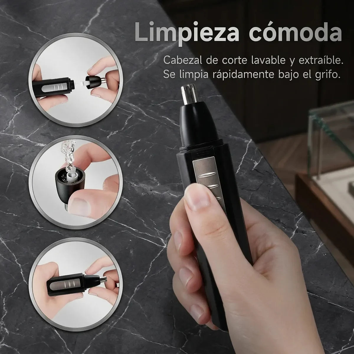 Cortadora eléctrica de pelo de nariz y orejas con carga USB 2 en 1 para hombres, cortadora de barba resistente al agua