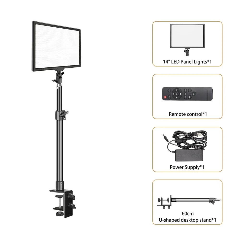 Panel de luz LED potente SH 45W, pantalla LCD de tres colores, lámpara de atenuación continua 1-100% para estudio fotográfico, grabación de vídeo profesional
