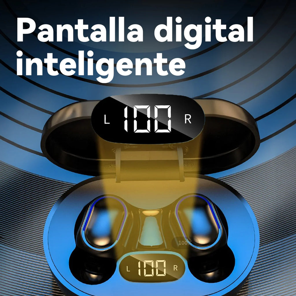 E7S Auriculares inalámbricos Bluetooth con diseño tecnológico, pantalla de alimentación con micrófono con cancelación de ruido, auriculares para coche, trabajar, deportes, entrenamiento, correr