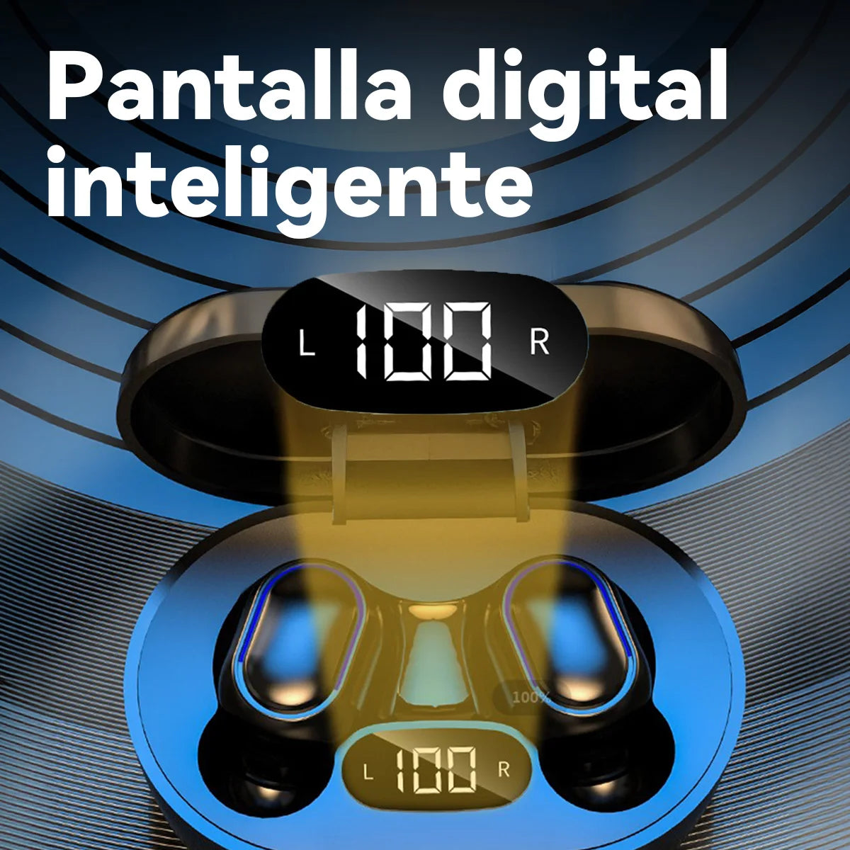 E7S Auriculares inalámbricos Bluetooth con diseño tecnológico, pantalla de alimentación con micrófono con cancelación de ruido, auriculares para coche, trabajar, deportes, entrenamiento, correr