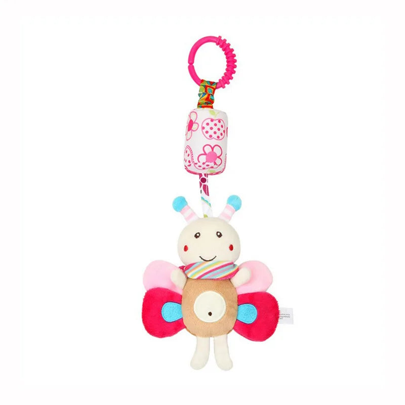 Sonajeros colgantes sensoriales para bebé, juguete de aprendizaje suave, cochecito de animales de peluche, cama de coche infantil, cuna con mordedor para bebés y niños pequeños