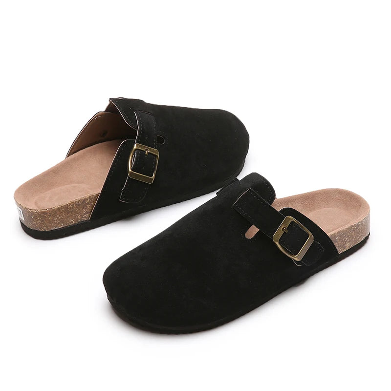 Sandalias de medio arrastre, zuecos para mujer, zapatillas de gamuza de corcho a la moda, zapatillas clásicas antideslizantes de corcho para exteriores con arco