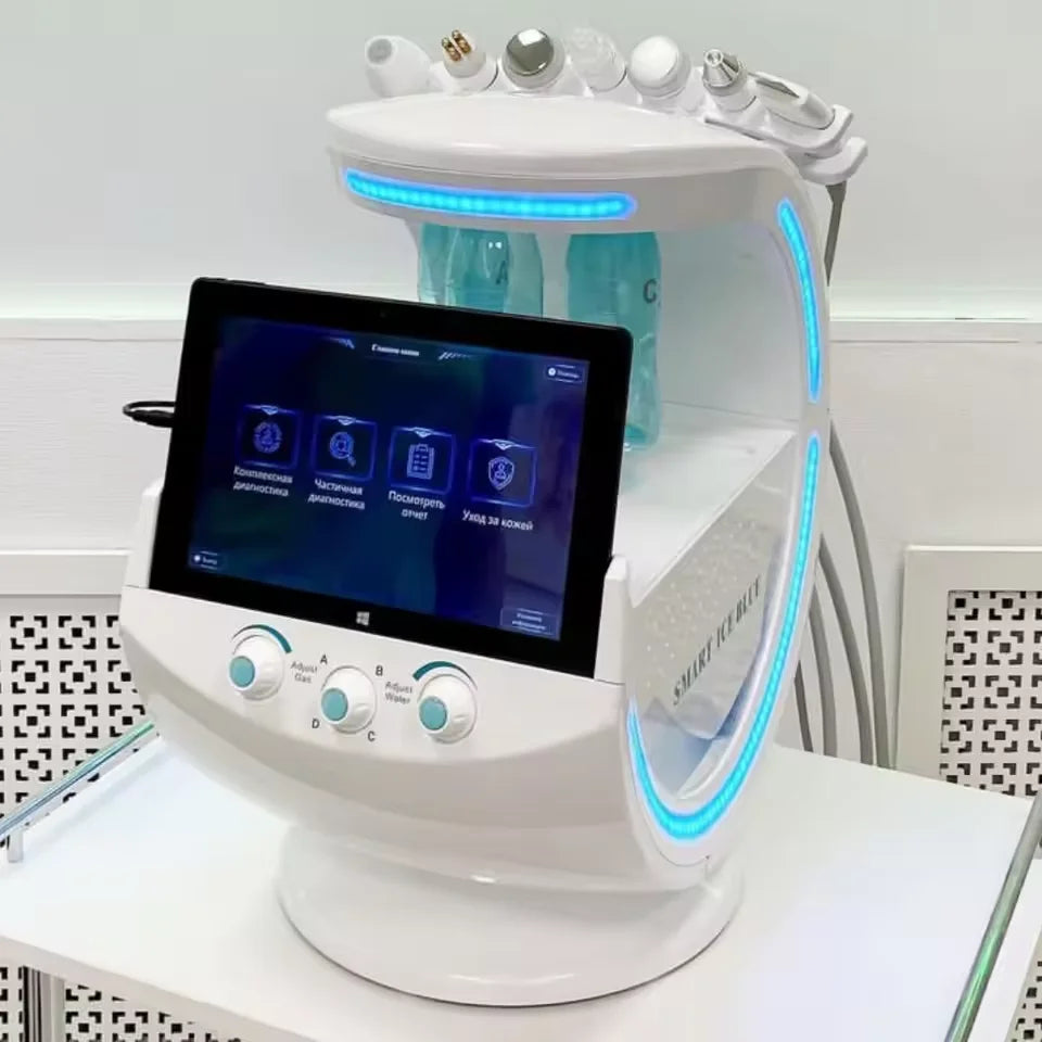 7 en 1 Analizador inteligente de azul hielo Máquina facial multifunción Diamond Hydra Dermoabrasión Facial Aquafacial