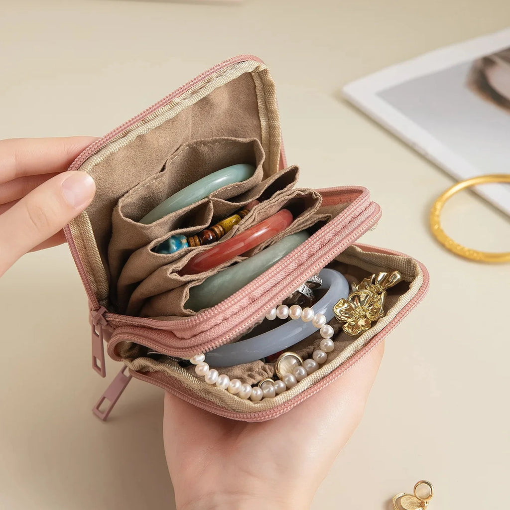 Bolsa de Joyería Portátil de Lujo, Mini Organizador de Viaje con Compartimentos, Estuche Impermeable para Aretes, Pulseras y Anillos