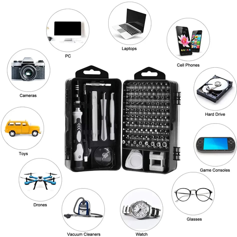 Juego de destornilladores de precisión profesionales 115 en 1, Kit de puntas hexagonales Torx magnéticas, herramienta de reparación electrónica para Xiaomi, Mac, PC y iPhone